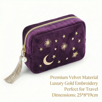Pochette cosmétique en velours brodée sur mesure pour la vente en gros, avec fermeture éclair à pompon, étui de rangement pour maquillage, trousse de maquillage pratique