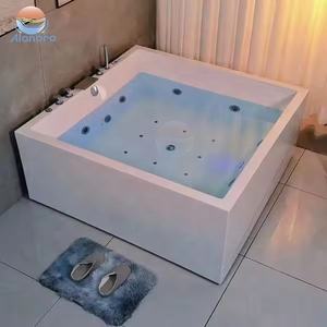 Spa de jardin carré autoportant moderne en acrylique pour 4-5 personnes, chauffé, avec drain intégré et fonction massage, idéal pour villa - Product Image 2