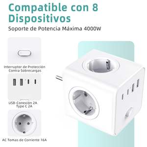 Enchufe múltiple inteligente Wurfelsteckdose con carga rápida PD de 20W, toma de corriente USB y cable de extensión, tipo cubo. - Product Image 2