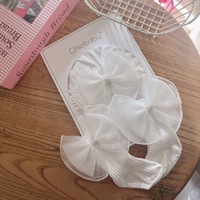 Ensemble de chaussettes et bonnet pour nouveau-né en gros – Chaussettes en coton mignonnes pour bébés filles, couleur unie avec nœud, chaussettes mi-hautes pour bébé