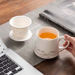 Taza de Oficina de Cerámica Jade con Diseño de Grasa de Cordero, Tetera con Separador de Té y Agua, Regalo Corporativo, Estilo Minimalista y Chino con Logotipo - Product Image 3