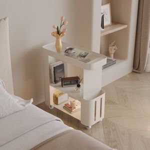 Table de chevet ultra étroite avec étagère de rangement sur roulettes pour chambre à coucher, salon, table de chevet en métal, table d'appoint mobile - Product Image 1