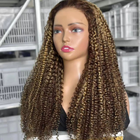 Peluca frontal de encaje 13x4 SDD, rizada y con textura Kinky, brasileña P4/27, onda profunda, estilo Bob, color Borgoña, 100% cabello humano.