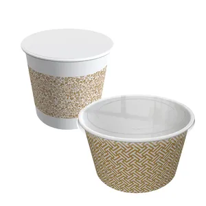 Disposable Custom Made Ice Cream Frozen Yogurt Tub, Buckets To Go Printable Paper Icecream Buckets With Plastic Lid/