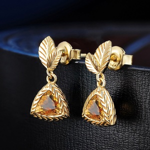 Fancy Gioielli 14K Placcato Oro 925 <span class=keywords><strong>Triangolo</strong></span> Cut Naturale Della Pietra Preziosa di Colore Giallo Citrino <span class=keywords><strong>Orecchini</strong></span> di Goccia EI009 - Product Image 3