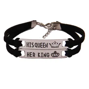 Оптовая продажа, новый модный браслет из сплава с надписью «KING QUEEN», ювелирные изделия для мужчин и женщин