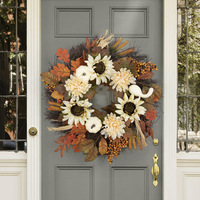 Guirlande en plastique à feuilles d'érable et cônes de pin pour l'automne, la Pâques, Noël et Thanksgiving, décoration de fenêtre et de porte