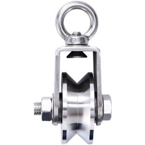 Poulie fixe en acier inoxydable 304 avec anneau de levage et câble métallique, roue de levage à gorge de câble de type HUV pour rail de roulement - Product Image 1