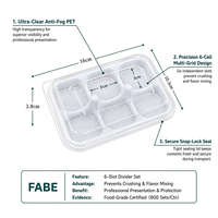 Boîte à gâteau carrée jetable personnalisée à 6 compartiments, modèle DT-737, avec couvercle, pour pain, desserts, pâtisserie, emballage alimentaire transparent en plastique PET