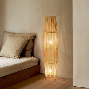 Moderno cinese <span class=keywords><strong>Zen</strong></span> e giapponese Wabi-Sabi stile lampada da terra per soggiorno camera da letto tessuto a mano Rattan arte tessitura E26 Base in ferro corpo - Product Image 1