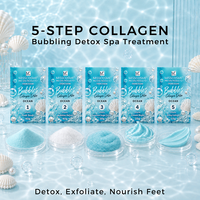 Coffret de Pédicure Détoxifiant Effervescent au Collagène Parfum Océan Frais, Kit Spa pour les Pieds 5 Étapes de Luxe pour Salon de Manucure, Commande en Gros pour Fournitures Onglerie