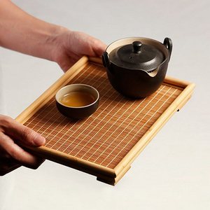 Japanese-style scholar's tea tray, dry brewing table, bamboo household solid wood <b>teacup</b> holder, handmade. - Product Image 4