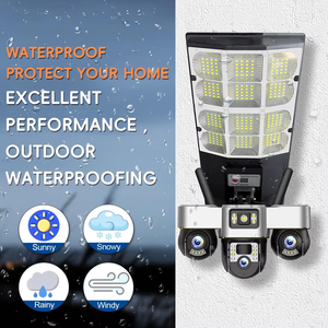 Caméra de sécurité sans fil extérieure IP 4Mp HD 3 objectifs Wifi/4G <span class=keywords><strong>avec</strong></span> panneau solaire 16000mAh et lampadaire LED 360 180W - Product Image 4