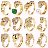 Bijoux à la mode en acier inoxydable plaqué or léopard clouté de diamant bague léopard ouverte pour hommes et femmes