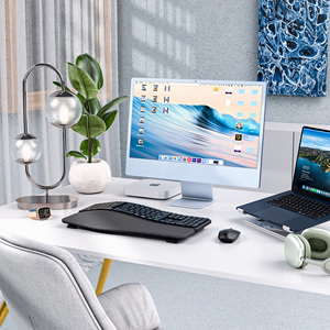 Không dây Ergonomic chia bàn phím với phần còn lại cổ tay vải chống vết bẩn Ergonomic Bàn phím Tương thích với Mac <span class=keywords><strong>Windows</strong></span> - Product Image 4