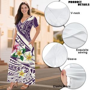 Abito a manica corta floreale polinesiano di nuovo stile con tasche da donna scollo a V ampio abito da festa in spiaggia personalizzabile - Product Image 6