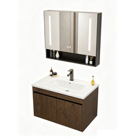 Meuble de salle de bain moderne en aluminium style ferme avec lavabo en céramique intégré, miroir intelligent et grand rangement pour appartement