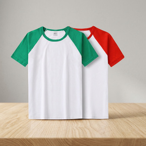 T-shirt à manches raglan pour homme, blanc, vert, rouge, couleurs contrastées, col rond, jersey décontracté en coton, coupe classique - Product Image 2