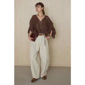 Nouvelle Blouse d'été 2026 en Chiffon à Pois, Style Chic Français, avec Volants Épais, Manches Longues et Taille à Nouer, Élégante Chemise Marron - Product Image 6