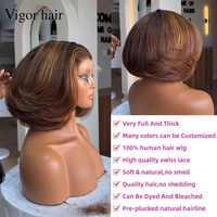 Perruques en cheveux humains vierges SDD, effet stéréoscopique volumineux haute densité, coupe bob dégradée, 12 pouces, densité 300%, dentelle HD 13x4, sans colle