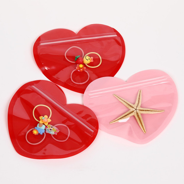 Cute Heart Shape Durable Plastic Self Sealing Zipper Bags Small Clear Window Jewelry Packaging Ziplock Bag