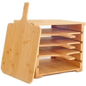 Ensemble de planches à découper en bambou Dehui avec support de rangement à 4 niveaux et poignée pour la cuisine et la maison - Product Image 1