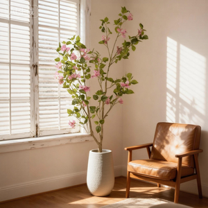 Arbre artificiel de bougainvillier de 1,5 m avec pot noir, plante artificielle réaliste fleurie pour décoration intérieure - Product Image 1