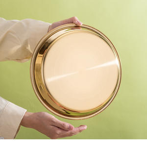 Plaque de cuisson ronde en acier inoxydable pour restaurant, plateau de récupération des graisses doré, plaque à <span class=keywords><strong>pizza</strong></span> en métal, assiettes de service profondes, plat à dinde - Product Image 6