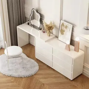 2022 novo design de madeira sólida penteadeira com 6 gavetas gabinete e led espelho para móveis do quarto
