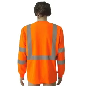 برتقالي عاكسة طويلة الأكمام عاكس قميص أمان