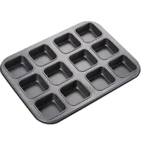 Bandeja antiaderente de cozimento, 12 espaços para assar bolo em formato de sobremesa, quadrado, com 12 unidades