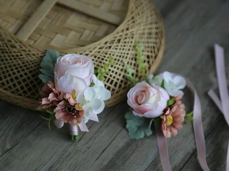 バラのつぼみストレッチブレスレット手首コサージュ手造花結婚式の装飾パーティーウエディング