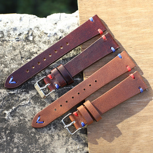 Correa de <span class=keywords><strong>reloj</strong></span> de cuero genuino de 2016 mm y 2218 mm con costuras rojas y azules y hebilla de pasador; Éxito de ventas en <span class=keywords><strong>AliExpress</strong></span> directo de fábrica - Product Image 5