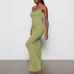 สินค้าขายส่งมาแรง ชุดเดรสผู้หญิงสวยหรู สีพื้น สายเดี่ยว เนื้อผ้านุ่ม สวมใส่สบาย กระชับรูปร่าง ผ้าถักนิตติ้ง คอตตอน ชุดเดรสยาว - Product Image 5