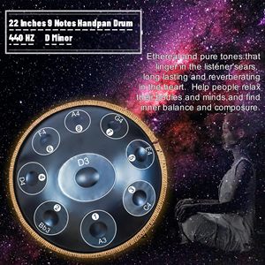 AOOLOO Tambor de Mano Hecho a Mano de 22 Pulgadas y 9 Notas, de Acero Inoxidable Duradero, de Una Sola Capa, 440/432 Hz, para Principiantes, Meditación, Música, Azul - Product Image 1