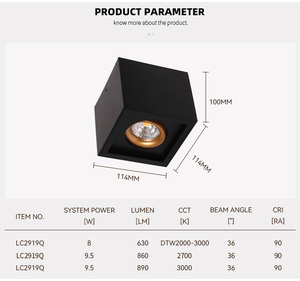 Plafonnier LED carré encastré en aluminium noir, blanc chaud 2700K 3000K IP44, design minimaliste 360° °   Gyro Indoor - Product Image 5