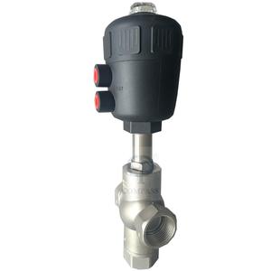 Válvula de asiento de pistón de ángulo de tres vías con roscado BSP hembra neumática sanitaria CF8 SS304 - Product Image 3