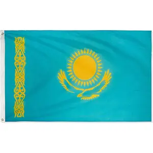 Grosir luar ruangan poliester cetakan Digital dan Double Stitch 3x5ft Kazakhstan nasional Kazakhstan negara bendera untuk mudah ditampilkan