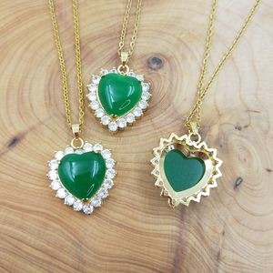 Collar Romántico con Colgante <span class=keywords><strong>de</strong></span> <span class=keywords><strong>Jade</strong></span> <span class=keywords><strong>Verde</strong></span> en Forma <span class=keywords><strong>de</strong></span> Corazón, Chapado en Oro <span class=keywords><strong>de</strong></span> 18K, con Incrustaciones <span class=keywords><strong>de</strong></span> Piedras Preciosas Naturales, para Regalo <span class=keywords><strong>de</strong></span> Aniversario - Product Image 1