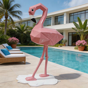 Estatua de Flamenco Gigante Rosa de Fibra de Vidrio, Arte Popular Duradero, Decoración Artística para Jardín y Plaza al Aire Libre - Product Image 1
