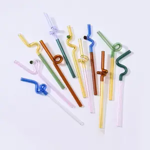 ODM/OEM On line Wavy twisted high borosilicate transparent and colored glass straws for bubble tea glass straws
