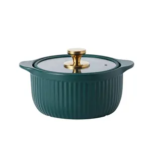 Casserole de table en céramique émaillée de couleur mate, avec couvercle en verre, résistante aux hautes températures, flamme ouverte, Pot de ragoût ménager