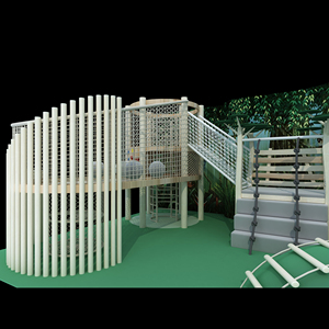 Trung tâm vui chơi giải trí rừng độc đáo sân chơi trong nhà bằng gỗ hình cabin với lưới leo bóng hố kết hợp lâu đài nghịch ngợm - Product Image 3