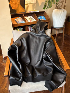 2025 OEM vente en gros personnalisé <span class=keywords><strong>Los</strong></span> <span class=keywords><strong>Angeles</strong></span> Show huile ciré tout cuir de vachette Bombe <span class=keywords><strong>veste</strong></span> en cuir à capuche - Product Image 4