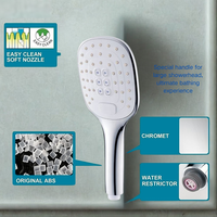 Pommeau de douche à main en plastique chromé à tête circulaire avec bouton interrupteur, jet pluie et massage, design moderne