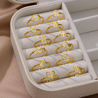 Bague Zodiaque Ouverte en Acier Inoxydable 316L Plaqué Or PVD 14k 18k, Tendance, Anti-ternissement, Vente en Gros Personnalisée pour Femmes