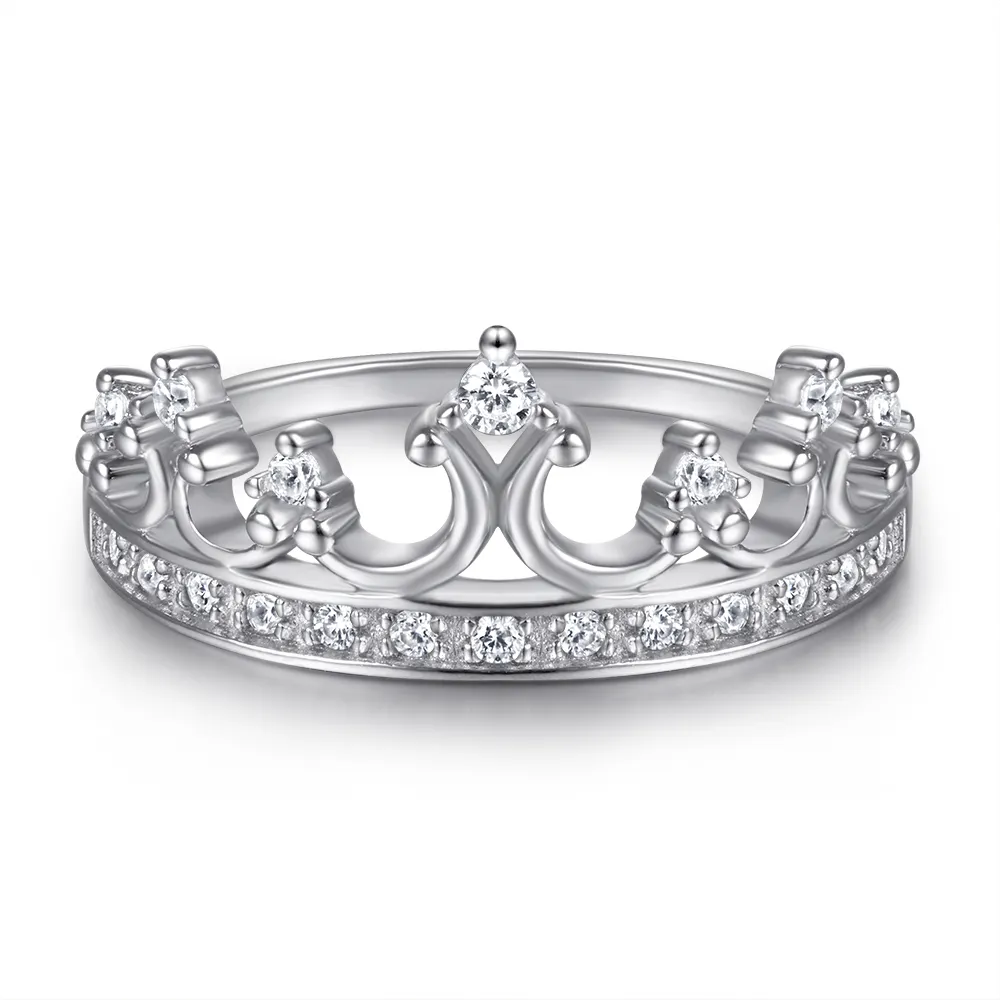 Tùy Chỉnh Bạc Đồ Trang Sức Vương Miện Hình Nhẫn Cưới Phụ Nữ Rhodium Mạ 925 Bạc Engagement Rings