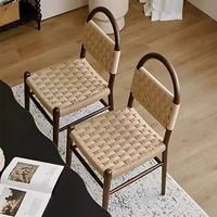 Chaise de table à manger vintage française chaise en bois massif tissé en corde rétro chambre à coucher maison dossier tissé coiffeuse chaise Vivian