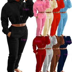 2023 joggers cropped custom logo crop top hood sweatshirts sweatpants blank heavy hoodies sets women clothing women fall outfits