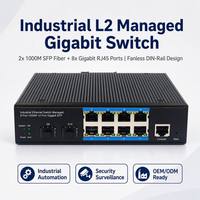 Switch Ethernet Industrial Administrado Gigabit de 8 Puertos y 2 SFP, Montaje en Riel DIN, Sin Ventilador, Switch de Red L2, Carcasa Metálica, Amplio Rango de Temperatura